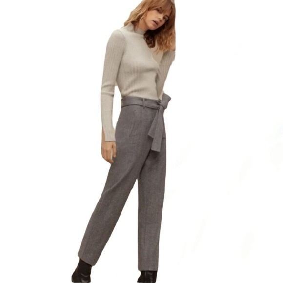 Aritzia Wilfred Jallade Pants Tie Front Heathered Grey High Rise Waist Trousers - Picture 5 of 14